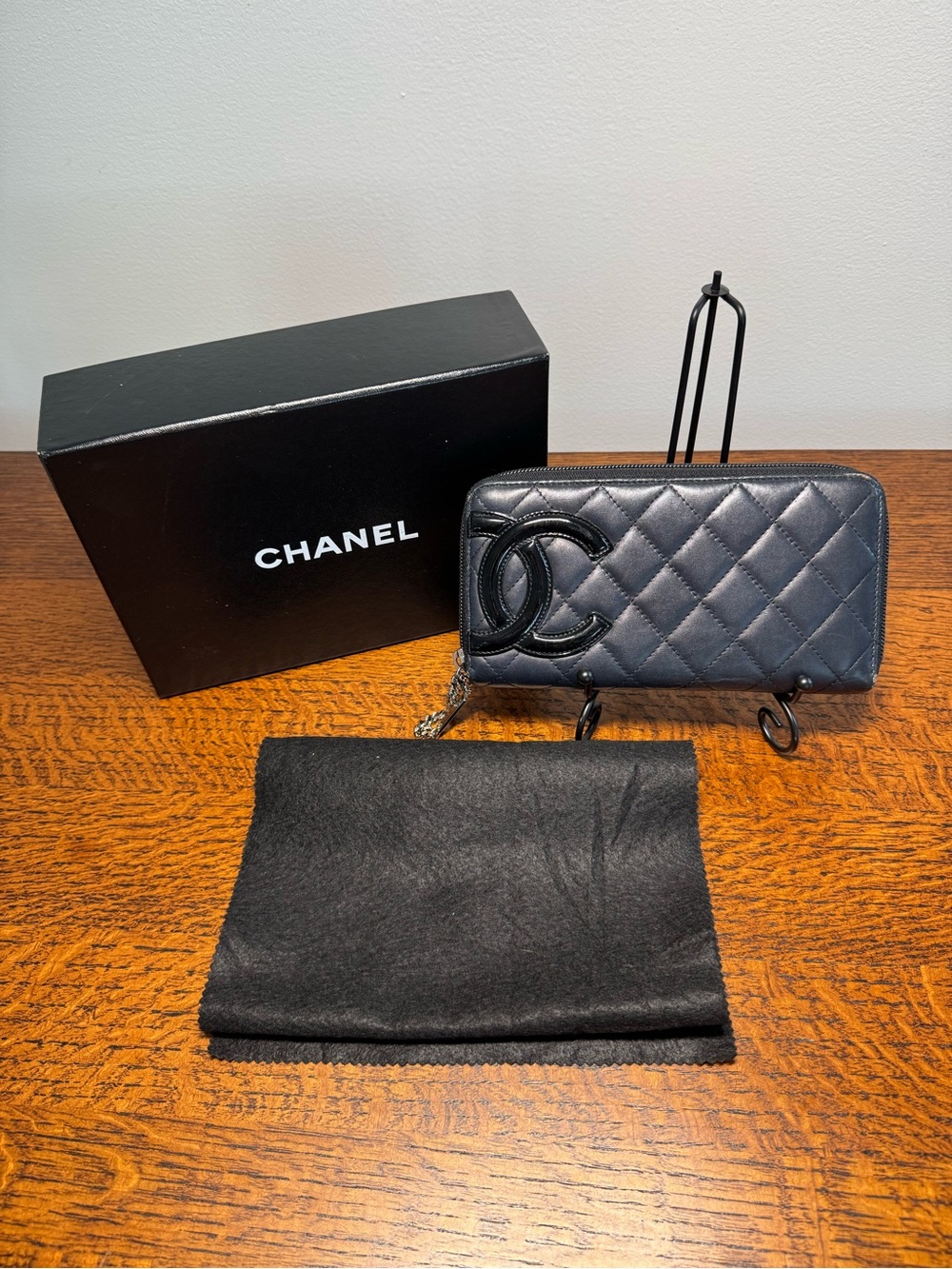 CHANEL Cambon Ligne Quilted Zip Around Wallet w/COA and Box